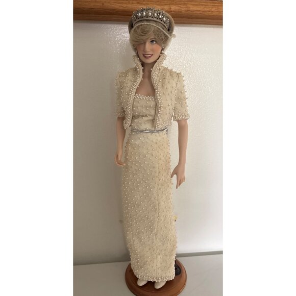 Princess Diana Porcelain Doll In Pearl Embellished Evening Gown W/ Tiara & Stand - Picture 2 of 16